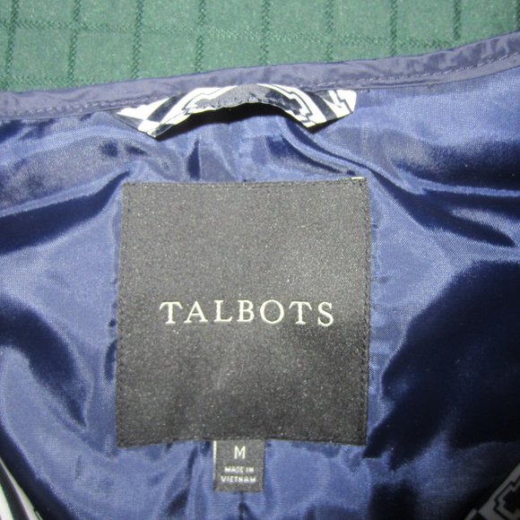 TALBOTS Womens Vest Size M Puffy Quilted Down Fill Navy Pattern Pockets Zip/Snap - Picture 3 of 10